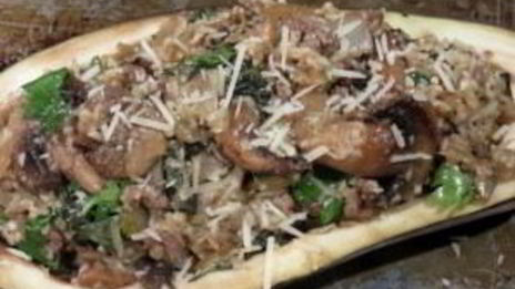 баклажаны, фаршированные фаршем и грибами