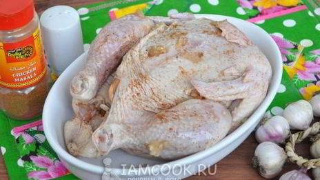 фаршированная курица с патиссонами в рукаве