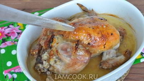 фаршированная курица с патиссонами в рукаве