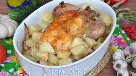 фаршированная курица с патиссонами в рукаве