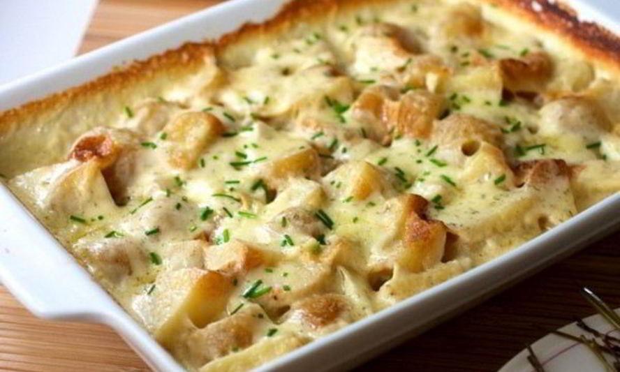 Рецепт гратен из картофеля с грибами и курицей