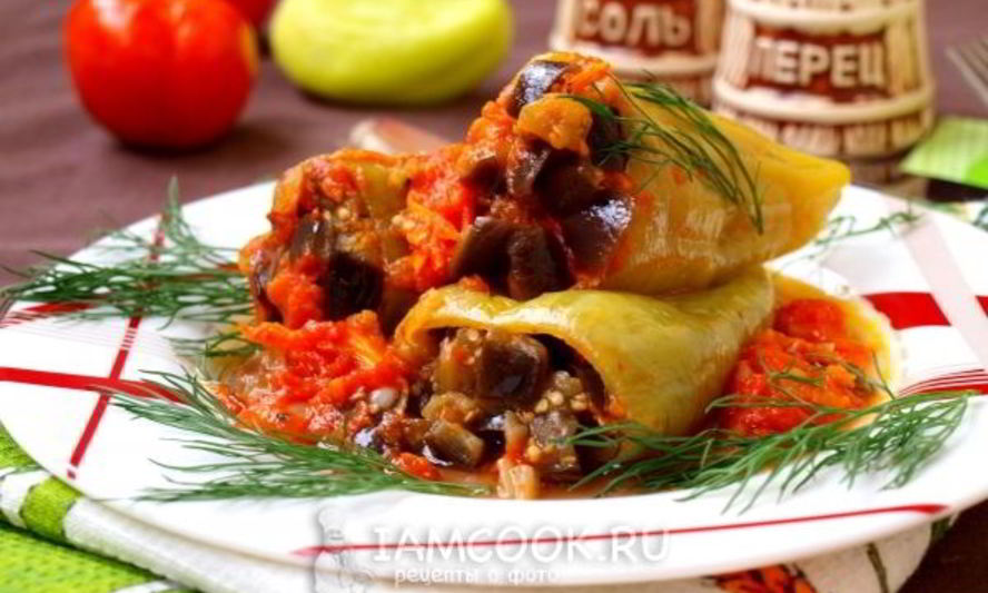 Рецепт перец, фаршированный баклажанами