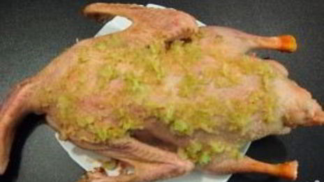 гусь с гречкой, грибами и печенью