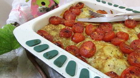 креспелле с печенью, нутом и помидорами черри