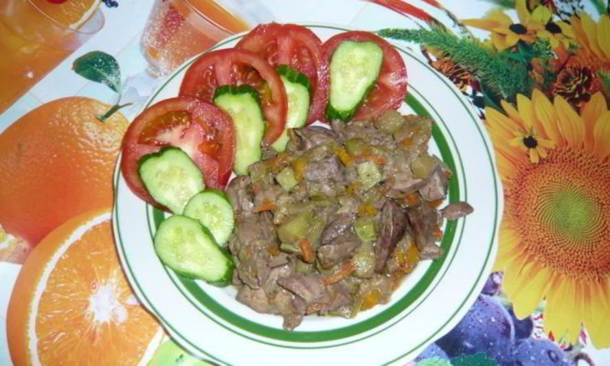 Рецепт куриная печень с баклажанами и морковкой