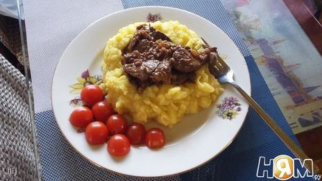 куриная печень в соусе терияки с имбирным пюре