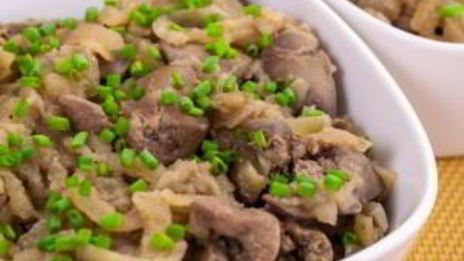 куриная печень, жаренная с яблоками