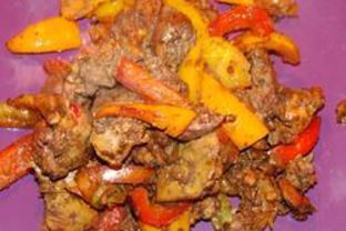 Куриная печень жаренная со сладким перцем