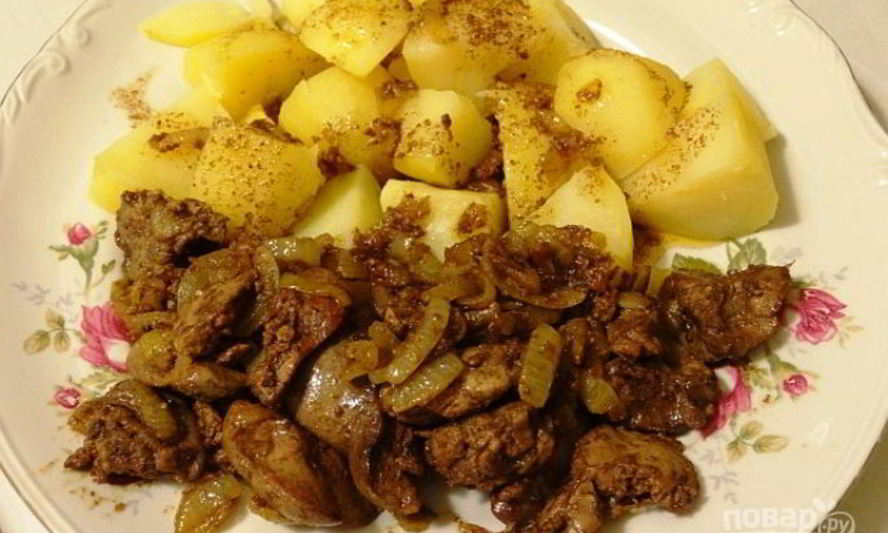 Рецепт печень куриная, тушенная с луком