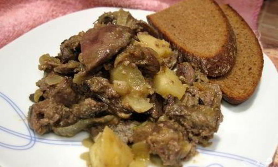 Рецепт печень с луком и яблоками
