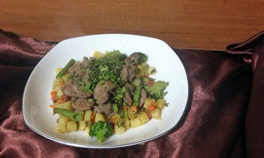 Рецепт печень с овощами за 15 минут