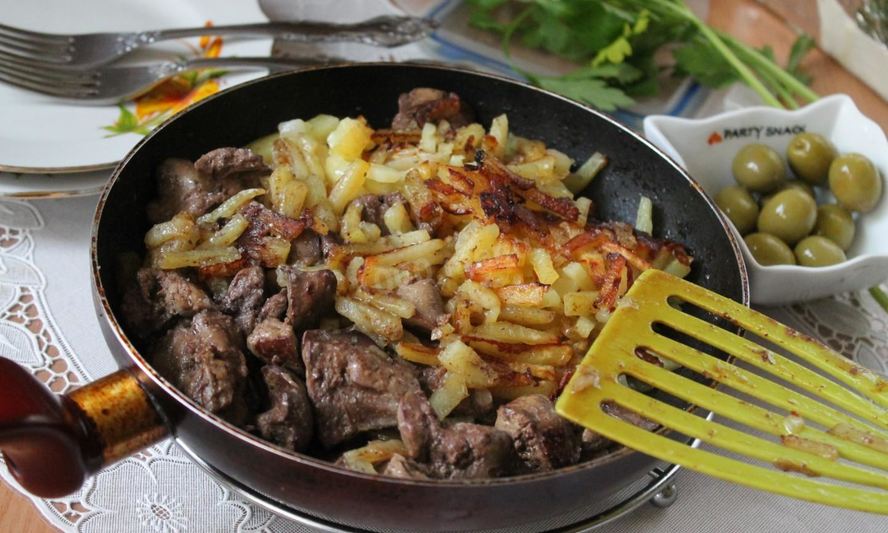 Рецепт жареная картошка с печенью