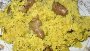 Плов из пшена с куриными сердечками