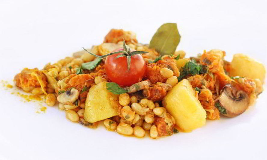 Рецепт пестрое картофельное рагу с тыквой, грибами и фасолью