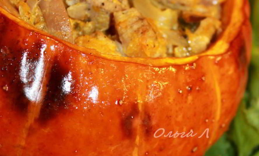 Рецепт сливочно-грибное рагу с мясом в тыкве