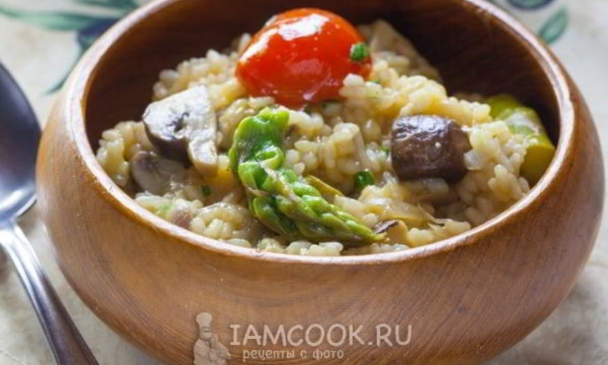 Рецепт постное ризотто со спаржей и шампиньонами