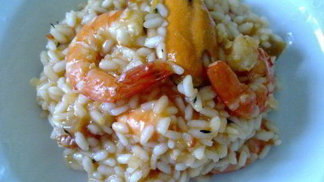 ризотто с мидиями и креветками