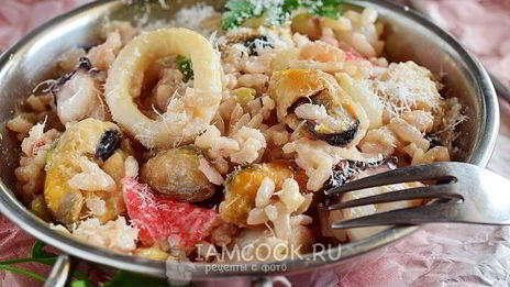 ризотто с морепродуктами в сливочном соусе