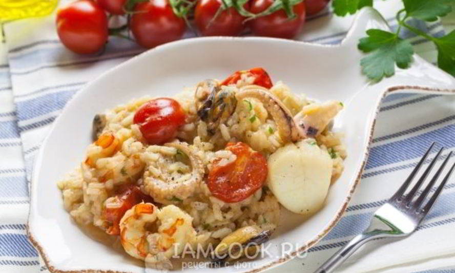 Рецепт томатное ризотто с морепродуктами