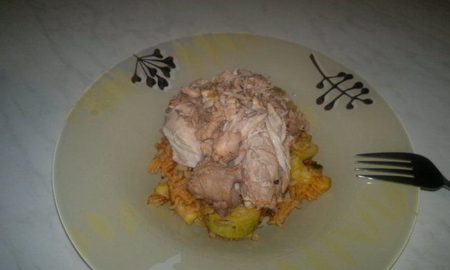 Рецепт упрощенный ризотто в томате с кабачком, чесноком и имбирем