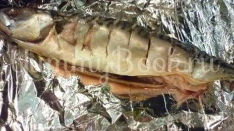 скумбрия с остринкой, запеченная с томатом, луком и лимоном