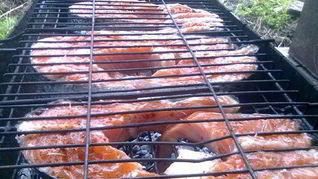 Шашлык из красной рыбы на решетке