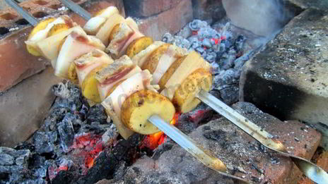 шашлык с салом и картошкой