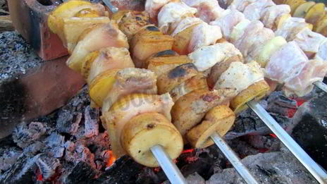 шашлык с салом и картошкой