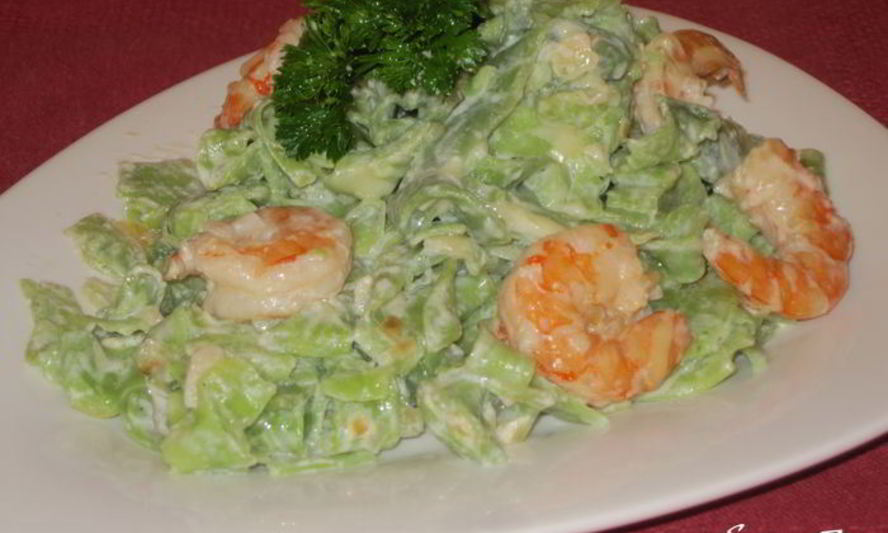 Рецепт шпинатная лапша с креветками