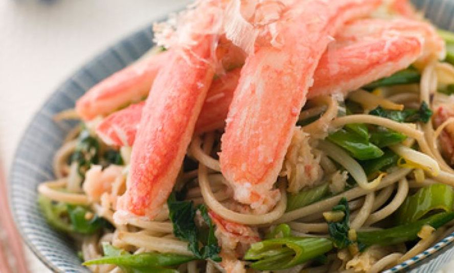 Рецепт снежный краб и лапша соба с зеленью