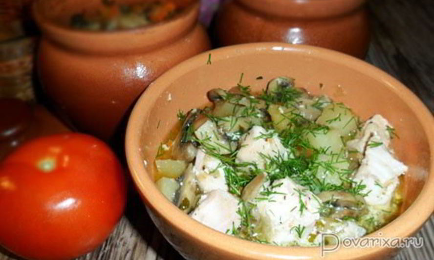 Рецепт жаркое из курицы с грибами и картофелем в горшочках