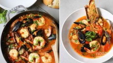 жаркое с рыбой и морепродуктами в томатном соусе