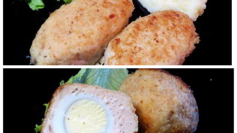 куриные зразы с яйцом и луком и шотландское яйцо