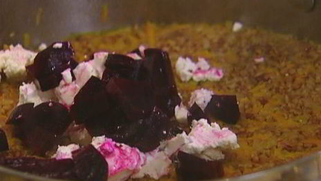 гречка с овощами, козьим сыром и белым вином