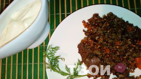 гречка в казане с печенью