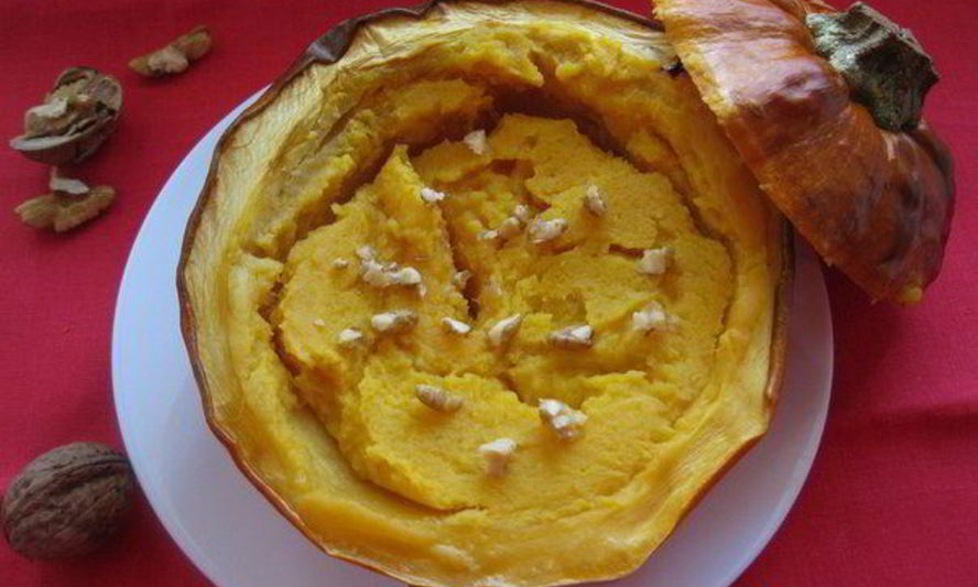 Рецепт каша из тыквы в тыквенном горшочке с грецкими орехами