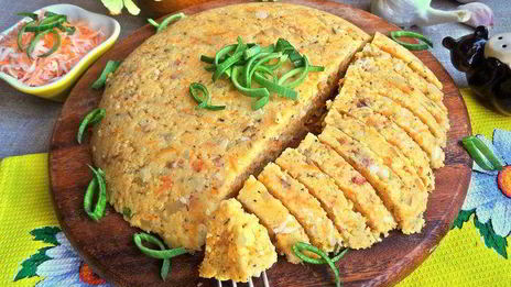 полента с беконом и овощами