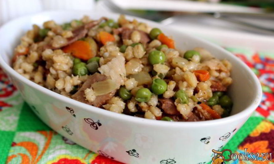 Рецепт перловая каша с беконом и зеленым горошком
