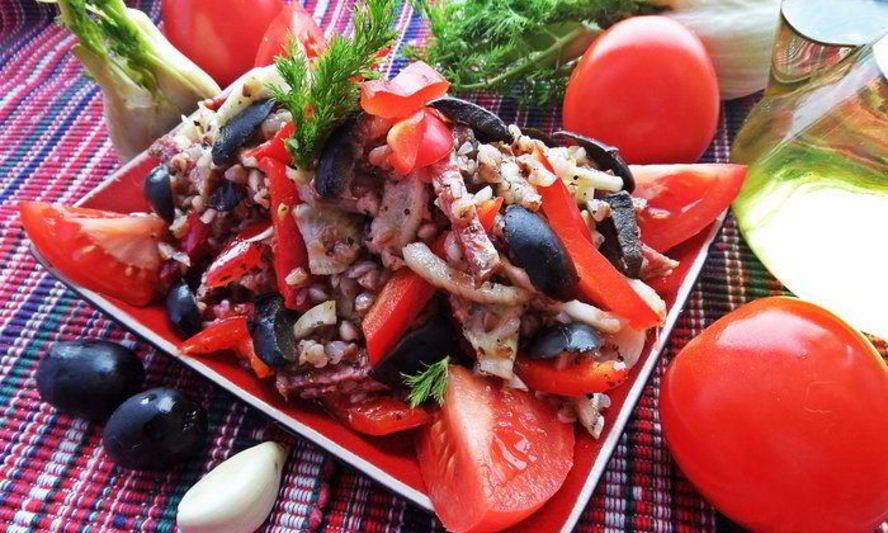 Рецепт гречневый салат с овощами и салями