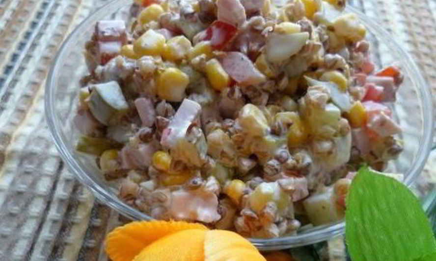 Рецепт салат с гречкой и ветчиной