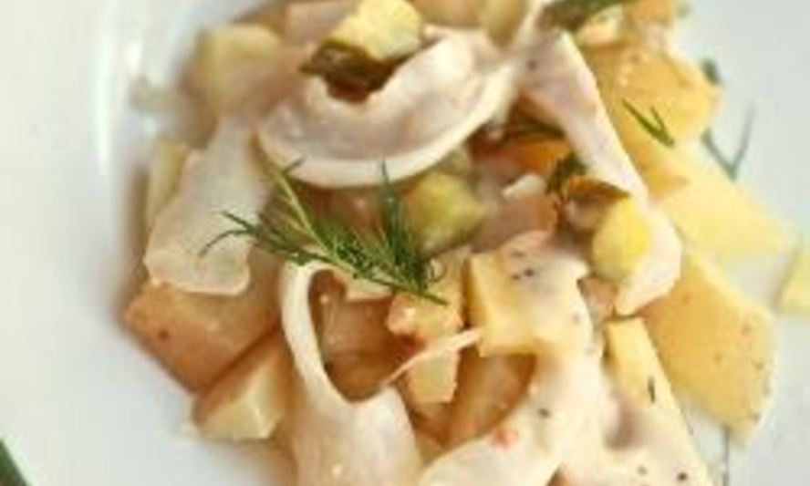 Рецепт картофельный салат с кальмарами