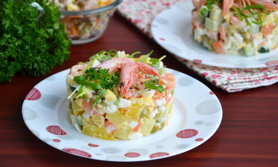 Рецепт оливье с креветками