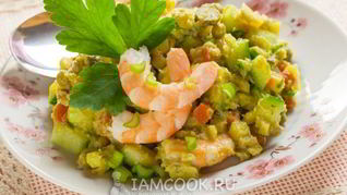 Постный Оливье с креветками