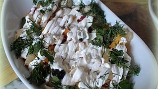 Салат new оливье с ананасом и болгарским перцем