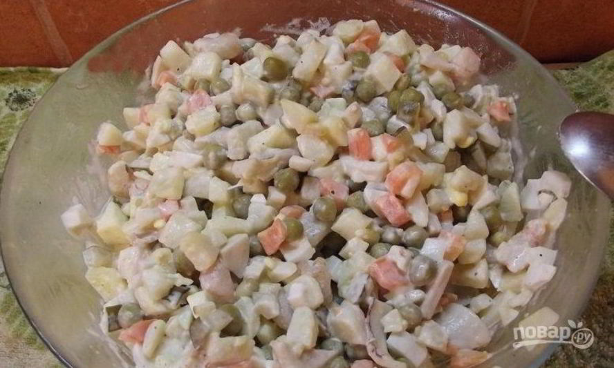 Рецепт салат оливье с кальмарами