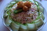 Салат оливье с мясом и свежими огурцами