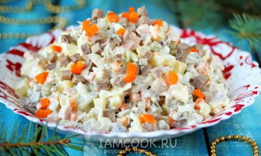 Рецепт салат оливье со свиным языком