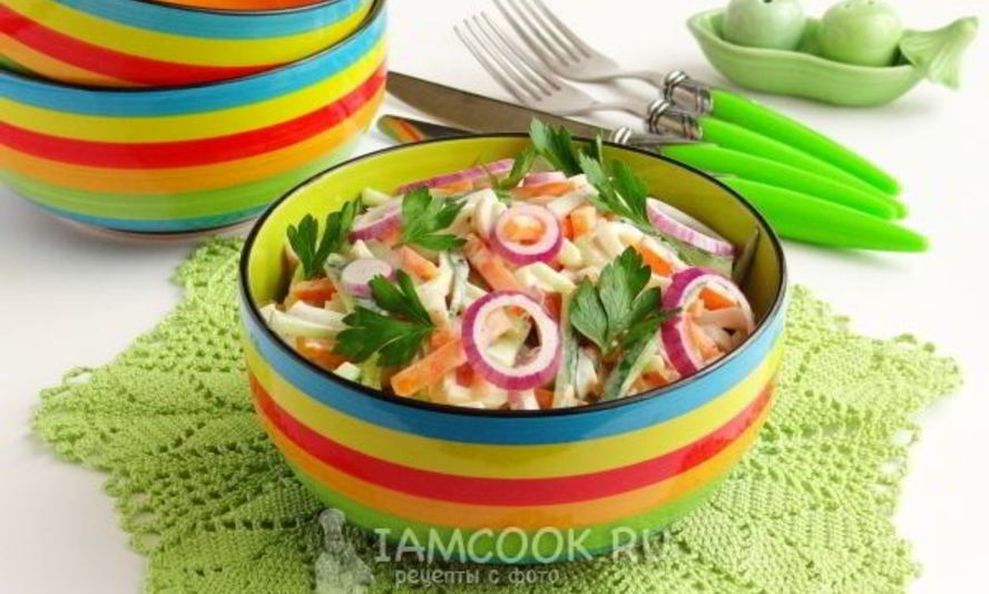 Рецепт салат из кальмаров с морковью и огурцом
