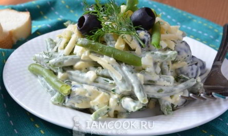 Рецепт салат из зеленой фасоли, сыра и яиц