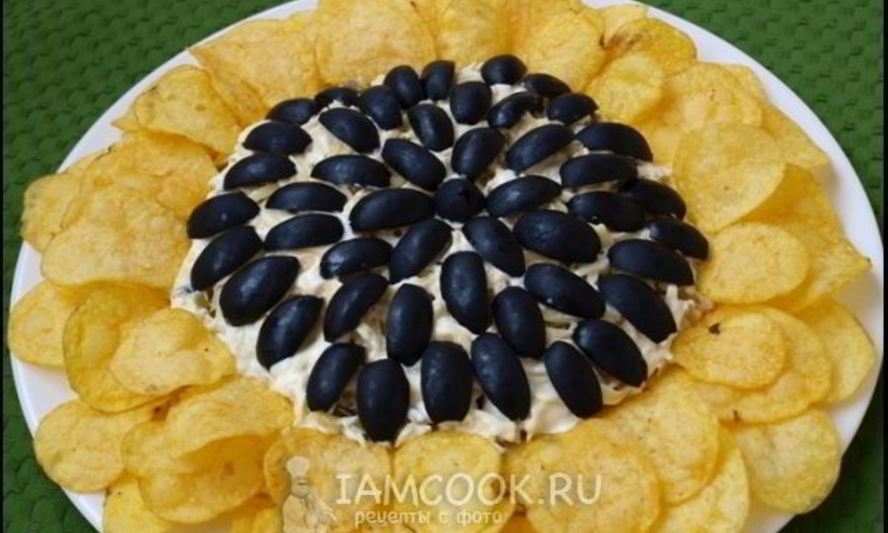 Рецепт салат подсолнух с чипсами и балыком